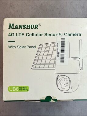 Manshur 4G LTE Cellular Security Camera with Solar Panel - White/Green